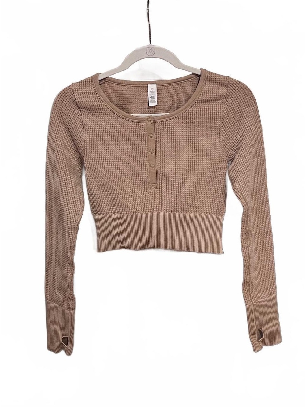 Aerie Offline beige waffle knit cropped long sleeve henley top size small